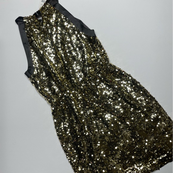 TAHARI Halterneck Gold Sequin Holiday Party Cocktail New Year Eve Dress - Picture 5 of 5